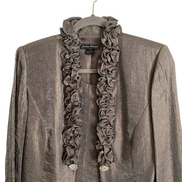 Jessica Howard Womens 10P Petite Two-Piece Brown Dress Jacket Set Taupe Shinny - Picture 11 of 16